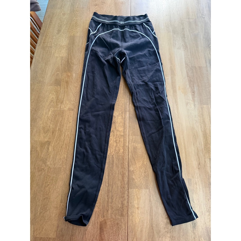Alo Yoga Black White Contrast Piping Logo Waistband Leggings Small